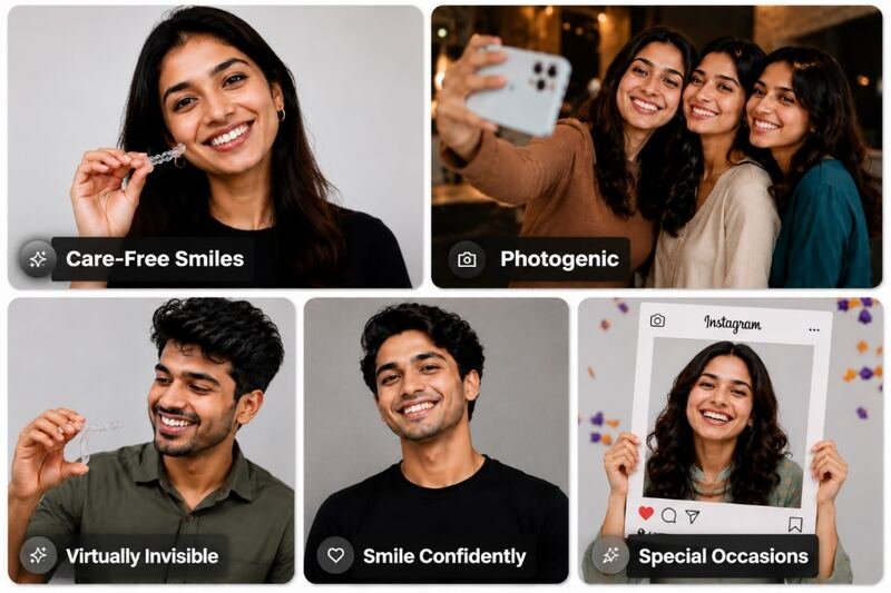 Happy patients smiling confidently after clear aligner treatment at Dental Avenue Hospital